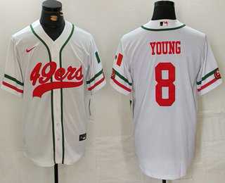 Men%27s San Francisco 49ers #8 Steve Young White Mexico Cool Base Stitched Baseball Jersey->san francisco 49ers->NFL Jersey